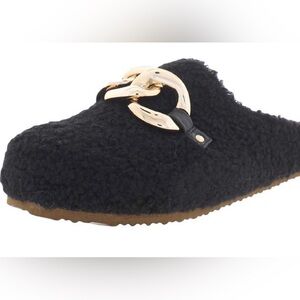 NINE WEST COZY TEDDY MULE WITH CHAIN ACCENT SZ 10 ( fits like an 11 runs big)